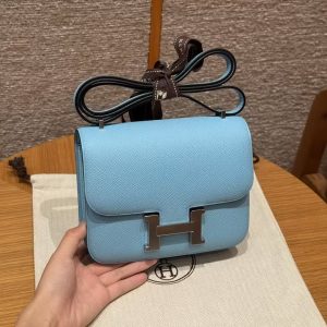 Hermes Constance 19 CM Bag Handmade In Epsom Calfskin Leather Silver Hardware 7N Celeste