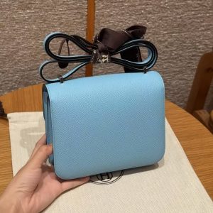 Hermes Constance 19 CM Bag Handmade In Epsom Calfskin Leather Silver Hardware 7N Celeste - Image 2