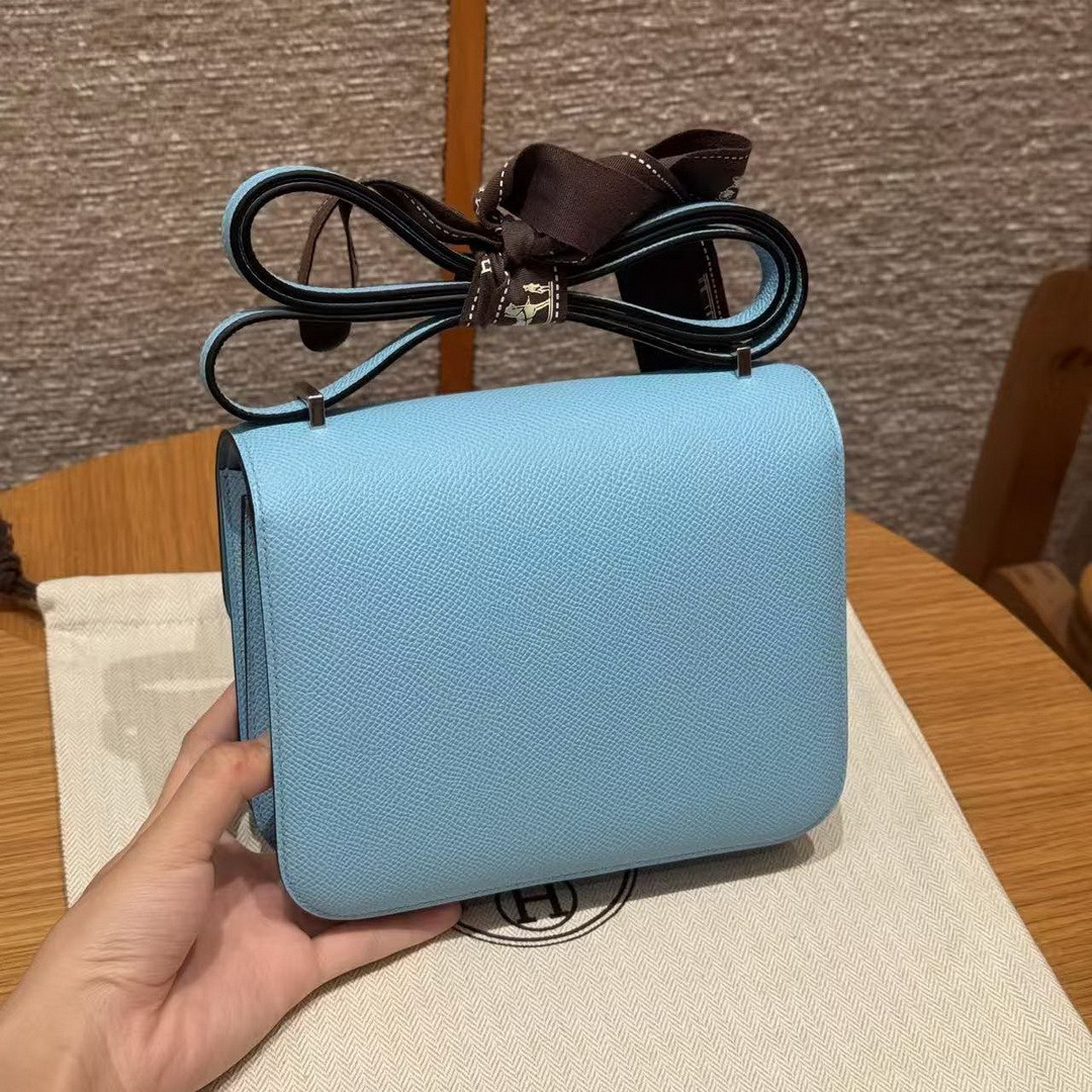 Hermes Constance 19 CM Bag Handmade In Epsom Calfskin Leather Silver Hardware 7N Celeste - Image 2