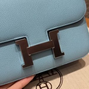 Hermes Constance 19 CM Bag Handmade In Epsom Calfskin Leather Silver Hardware 7N Celeste - Image 8