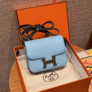 Hermes Constance 19 CM Bag Handmade In Epsom Calfskin Leather Silver Hardware 7N Celeste - Image 3