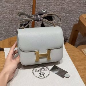 Hermes Constance 19 CM Bag Handmade In Chèvre Calfskin Leather Gold Hardware 80 Girs Perle