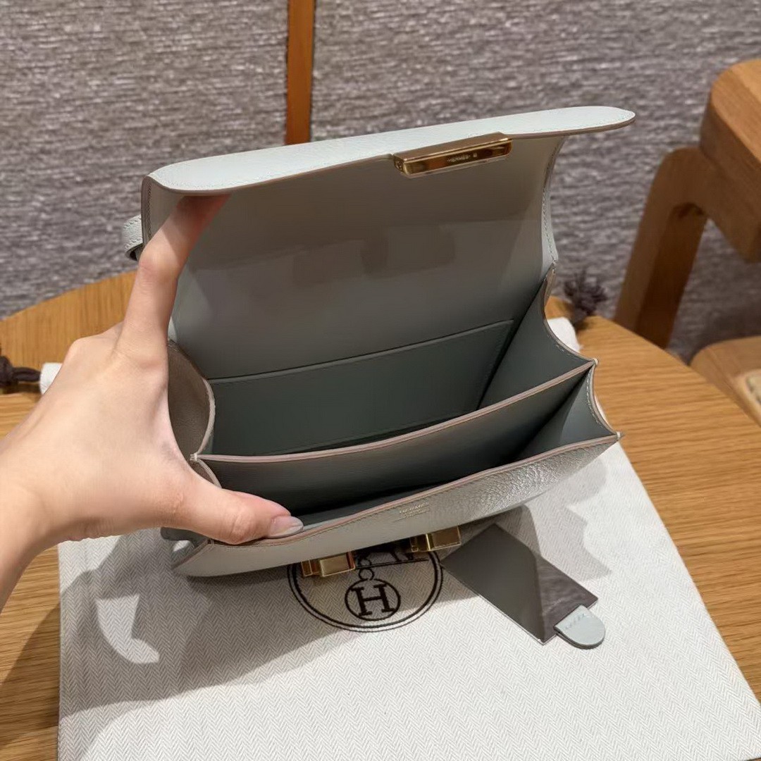 Hermes Constance 19 CM Bag Handmade In Chèvre Calfskin Leather Gold Hardware 80 Girs Perle - Image 21