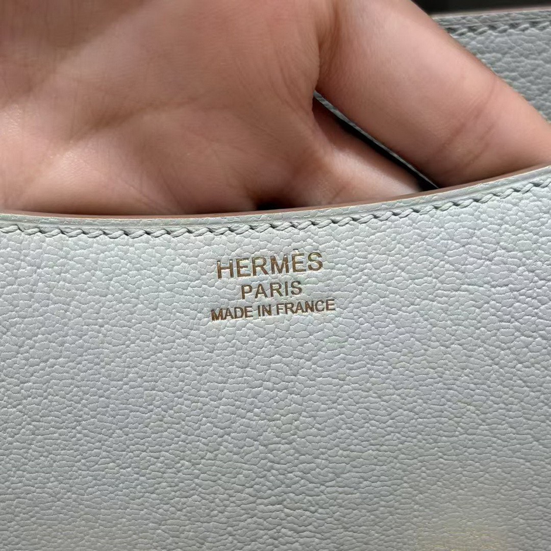 Hermes Constance 19 CM Bag Handmade In Chèvre Calfskin Leather Gold Hardware 80 Girs Perle - Image 20