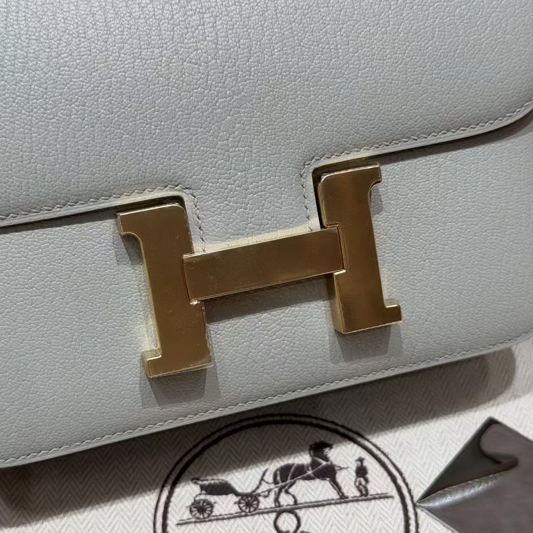 Hermes Constance 19 CM Bag Handmade In Chèvre Calfskin Leather Gold Hardware 80 Girs Perle - Image 17