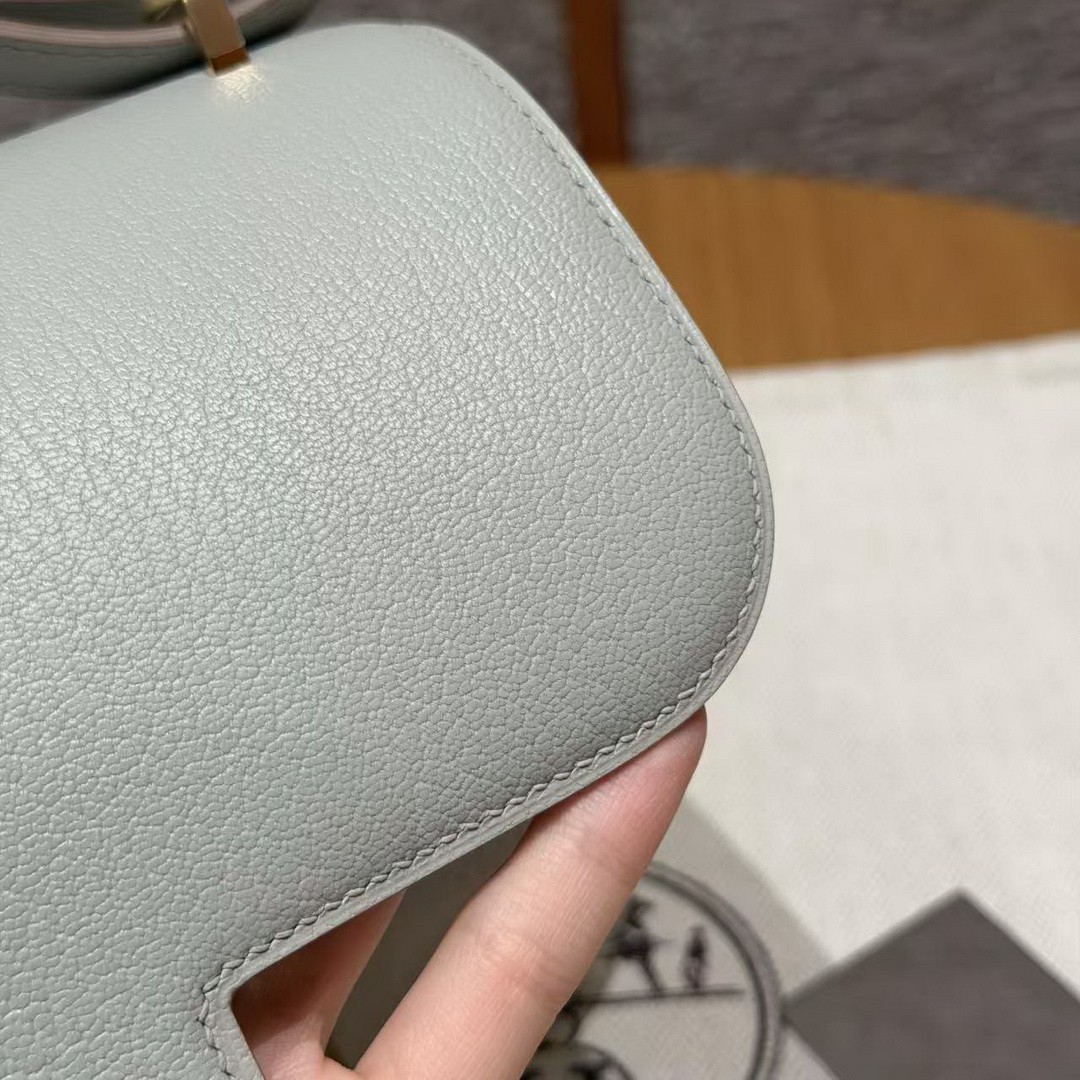 Hermes Constance 19 CM Bag Handmade In Chèvre Calfskin Leather Gold Hardware 80 Girs Perle - Image 13