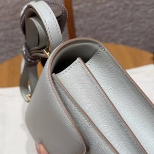 Hermes Constance 19 CM Bag Handmade In Chèvre Calfskin Leather Gold Hardware 80 Girs Perle - Image 9