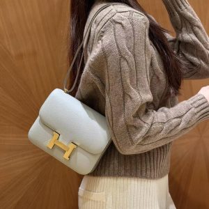 Hermes Constance 19 CM Bag Handmade In Chèvre Calfskin Leather Gold Hardware 80 Girs Perle - Image 5