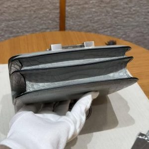 Hermes Constance 19 CM Bag Handmade In Matte Alligator Leather from Mississippi Silver Hardware 80 Gris Perle - Image 20