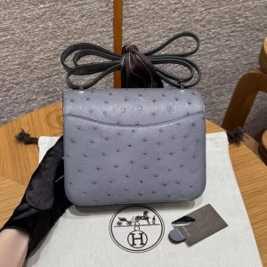 Hermes Constance 19 CM Bag Handmade In KK Ostrich Leather from South Africa Silver Hardware 82 Girs Agate - Image 2