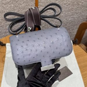 Hermes Constance 19 CM Bag Handmade In KK Ostrich Leather from South Africa Silver Hardware 82 Girs Agate - Image 19