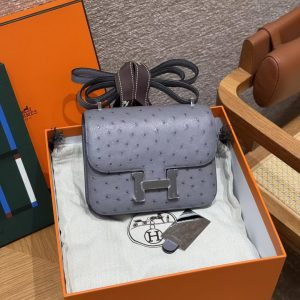 Hermes Constance 19 CM Bag Handmade In KK Ostrich Leather from South Africa Silver Hardware 82 Girs Agate - Image 6