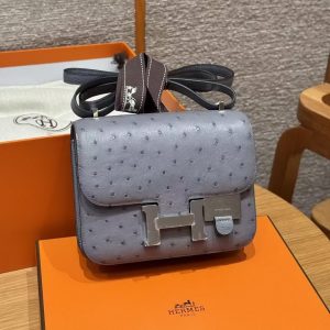 Hermes Constance 19 CM Bag Handmade In KK Ostrich Leather from South Africa Silver Hardware 82 Girs Agate - Image 5