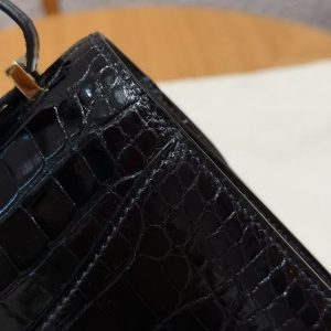 Hermes Constance 19 CM Bag Handmade In Alligator Leather from Mississippi Gold Hardware 89 Noir - Image 6