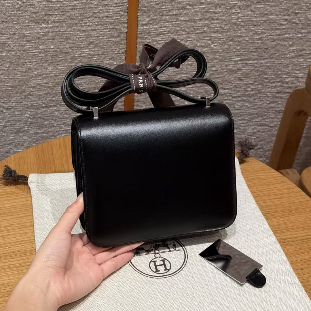 Hermes Constance 19 CM Bag Handmade In Box Calfskin Leather Silver Hardware 89 Noir - Image 2