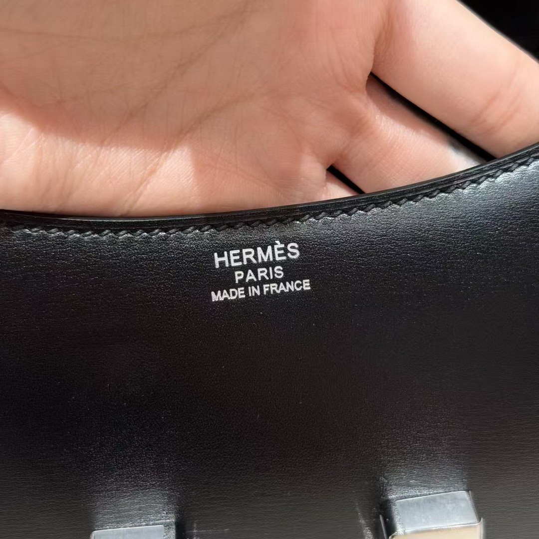 Hermes Constance 19 CM Bag Handmade In Box Calfskin Leather Silver Hardware 89 Noir - Image 17