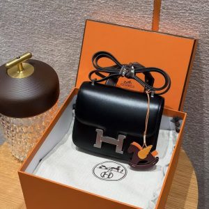 Hermes Constance 19 CM Bag Handmade In Box Calfskin Leather Silver Hardware 89 Noir - Image 14