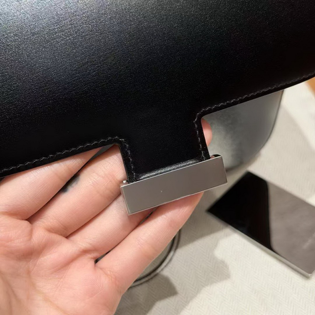 Hermes Constance 19 CM Bag Handmade In Box Calfskin Leather Silver Hardware 89 Noir - Image 12