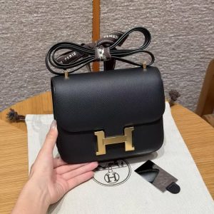 Hermes Constance 19 CM Bag Handmade In Epsom Calfskin Leather Gold Hardware 89 Noir