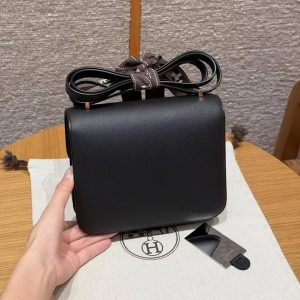 Hermes Constance 19 CM Bag Handmade In Epsom Calfskin Leather Gold Hardware 89 Noir - Image 2
