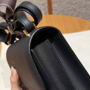 Hermes Constance 19 CM Bag Handmade In Epsom Calfskin Leather Gold Hardware 89 Noir - Image 6