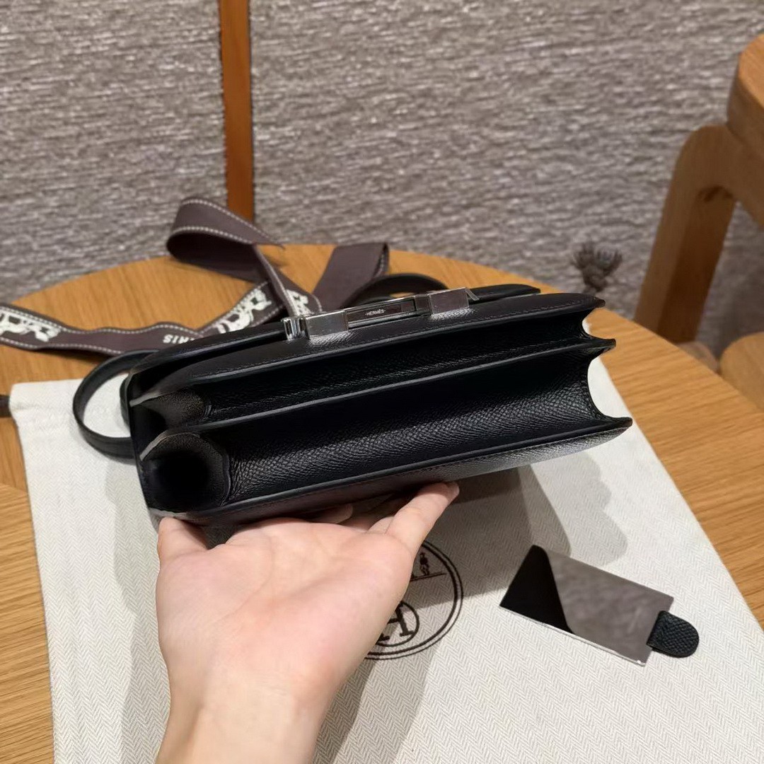 Hermes Constance 19 CM Bag Handmade In Epsom Calfskin Leather Silver Hardware 89 Noir - Image 17