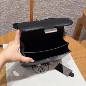 Hermes Constance 19 CM Bag Handmade In Epsom Calfskin Leather Silver Hardware 89 Noir - Image 14