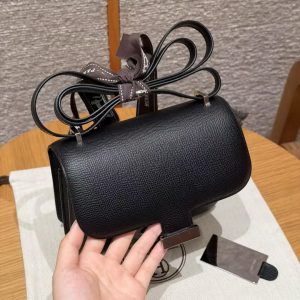 Hermes Constance 19 CM Bag Handmade In Epsom Calfskin Leather Silver Hardware 89 Noir - Image 12