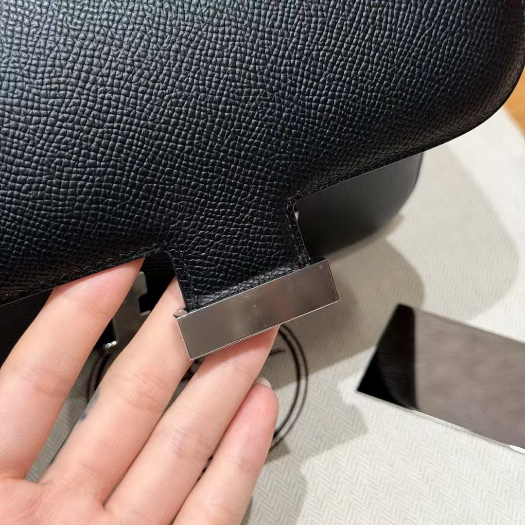 Hermes Constance 19 CM Bag Handmade In Epsom Calfskin Leather Silver Hardware 89 Noir - Image 11