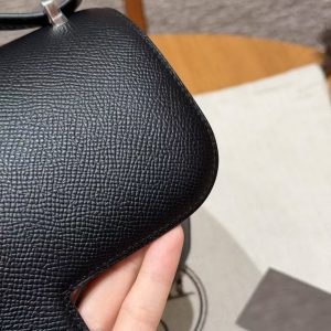 Hermes Constance 19 CM Bag Handmade In Epsom Calfskin Leather Silver Hardware 89 Noir - Image 10