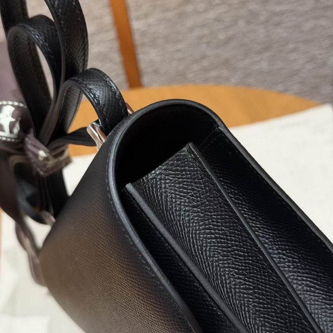 Hermes Constance 19 CM Bag Handmade In Epsom Calfskin Leather Silver Hardware 89 Noir - Image 6