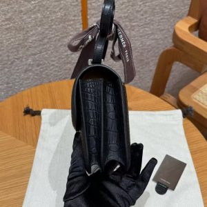 Hermes Constance 19 CM Bag Handmade In Matte America Crocodile Leather Silver Hardware 89 Noir - Image 20