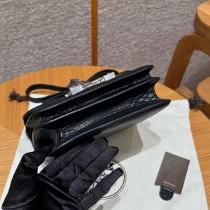 Hermes Constance 19 CM Bag Handmade In Matte America Crocodile Leather Silver Hardware 89 Noir - Image 19