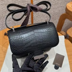 Hermes Constance 19 CM Bag Handmade In Matte America Crocodile Leather Silver Hardware 89 Noir - Image 18