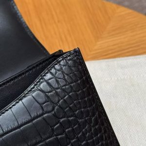Hermes Constance 19 CM Bag Handmade In Matte America Crocodile Leather Silver Hardware 89 Noir - Image 14