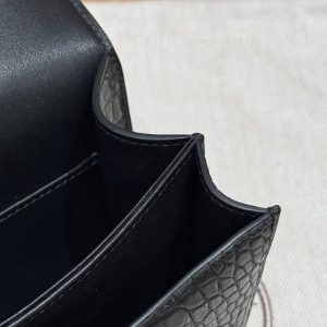 Hermes Constance 19 CM Bag Handmade In Matte America Crocodile Leather Silver Hardware 89 Noir - Image 13