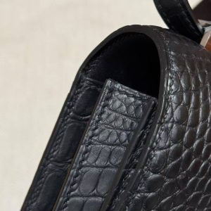 Hermes Constance 19 CM Bag Handmade In Matte America Crocodile Leather Silver Hardware 89 Noir - Image 8