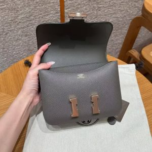 Hermes Constance 19 CM Bag Handmade In Epsom Calfskin Leather Rose Gold Hardware 8F Girs Etain - Image 15