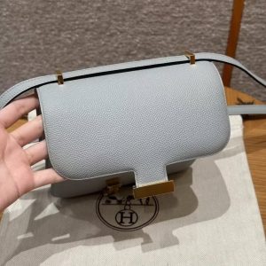 Hermes Constance 19 CM Bag Handmade In Epsom Calfskin Leather Gold Hardware 8U Blue Glacier - Image 11