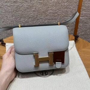 Hermes Constance 19 CM Bag Handmade In Epsom Calfskin Leather Gold Hardware 8U Blue Glacier