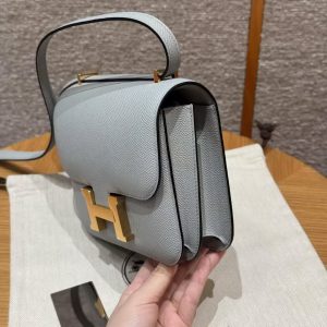 Hermes Constance 19 CM Bag Handmade In Epsom Calfskin Leather Gold Hardware 8U Blue Glacier - Image 8