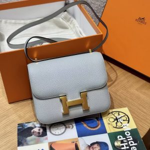 Hermes Constance 19 CM Bag Handmade In Epsom Calfskin Leather Gold Hardware 8U Blue Glacier - Image 3