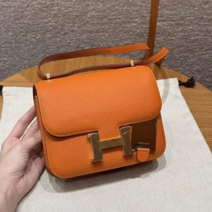Hermes Constance 19 CM Bag 93 Orange Handmade In Epsom Calfskin Leather Gold Hardware