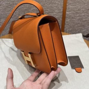 Hermes Constance 19 CM Bag 93 Orange Handmade In Epsom Calfskin Leather Gold Hardware - Image 17
