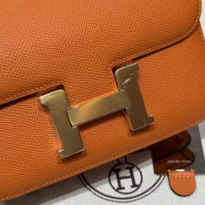 Hermes Constance 19 CM Bag 93 Orange Handmade In Epsom Calfskin Leather Gold Hardware - Image 12