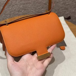 Hermes Constance 19 CM Bag 93 Orange Handmade In Epsom Calfskin Leather Gold Hardware - Image 11