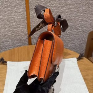 Hermes Constance 19 CM Bag Handmade In Lizard Leather from South Africa Silver Hardware 93 Orange - Image 19