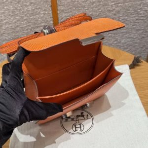 Hermes Constance 19 CM Bag Handmade In Lizard Leather from South Africa Silver Hardware 93 Orange - Image 16