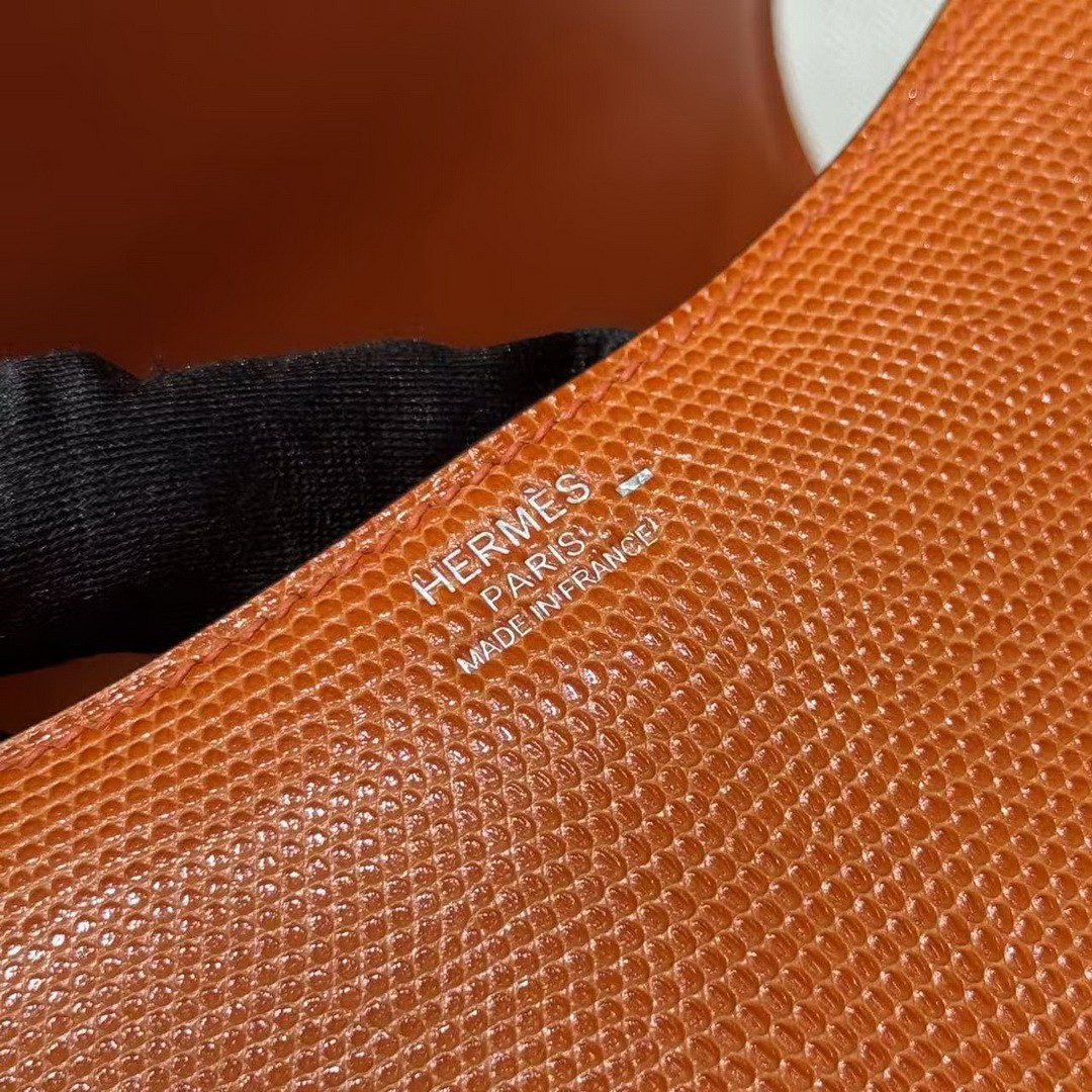 Hermes Constance 19 CM Bag Handmade In Lizard Leather from South Africa Silver Hardware 93 Orange - Image 15