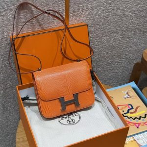 Hermes Constance 19 CM Bag Handmade In Lizard Leather from South Africa Silver Hardware 93 Orange - Image 12